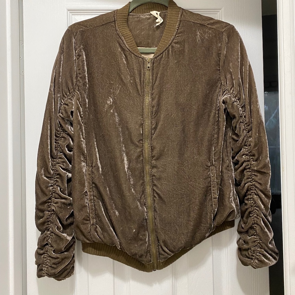 TeeBerry & Weave Satin Brown Velvet Ruched Jacket, XS